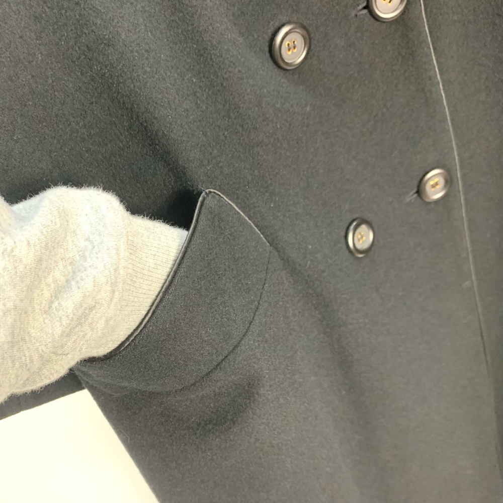 Camel Hair Black Double Breasted Trench Full Length Pea Coat - Picture 15 of 16